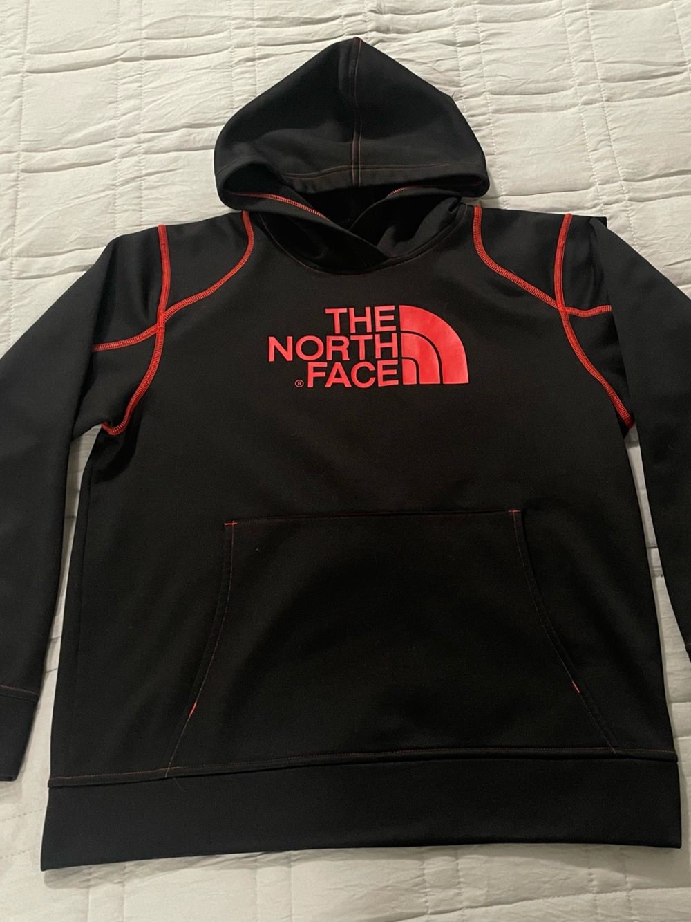The North Face Black Hoodie with Red Stitching Detail